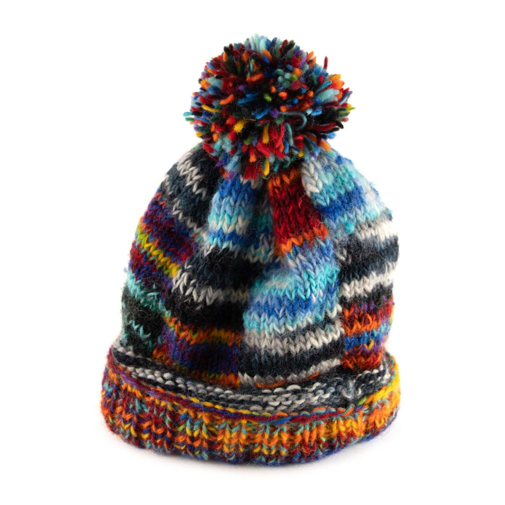 Tie Dye Knitted Patchwork Bobble Hat-Hats-Siesta Crafts