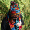 Tie Dye Knitted Patchwork Bobble Hat