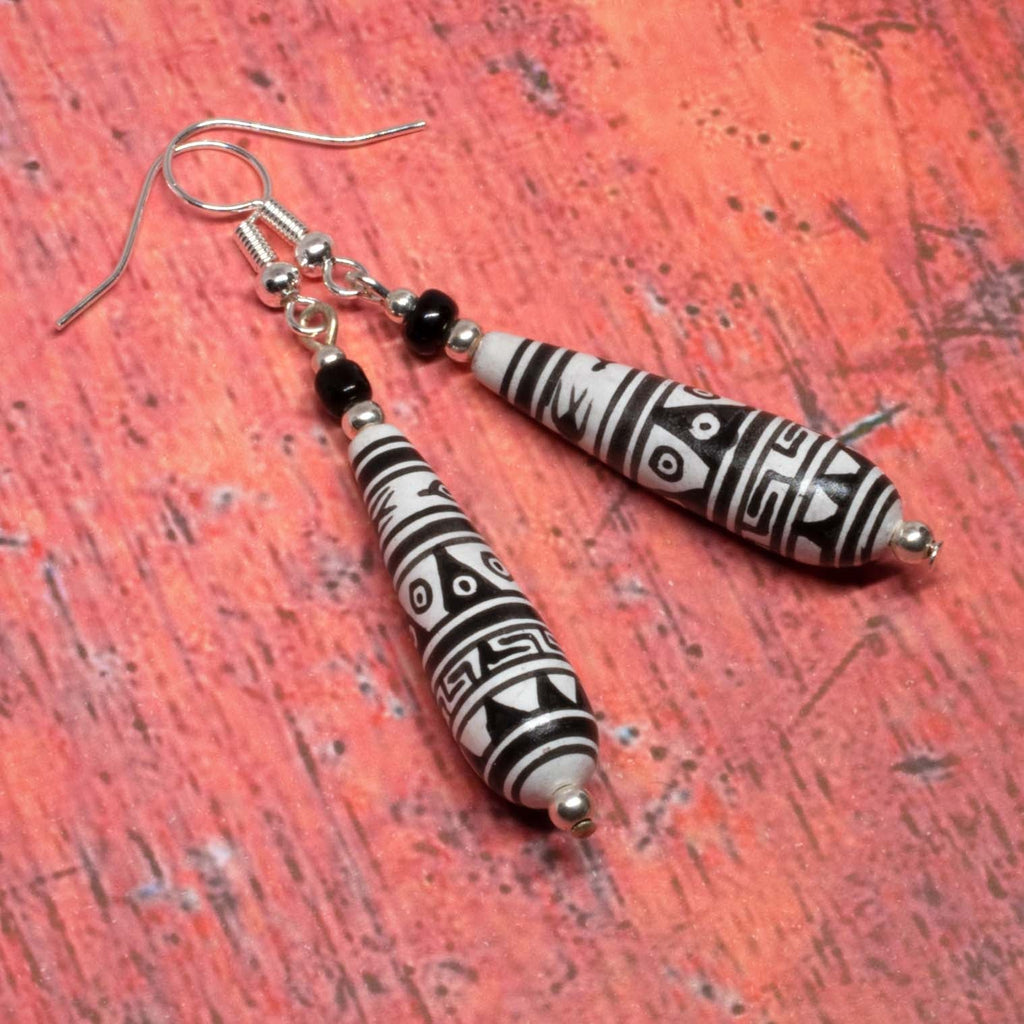 Black and White Bird Bead Earrings