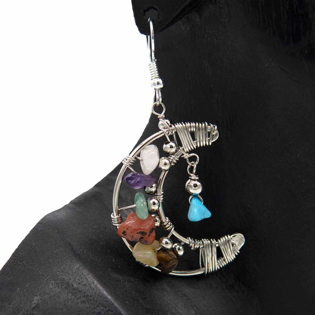 Crescent Moon and Stone Earrings-Earrings-Siesta Crafts