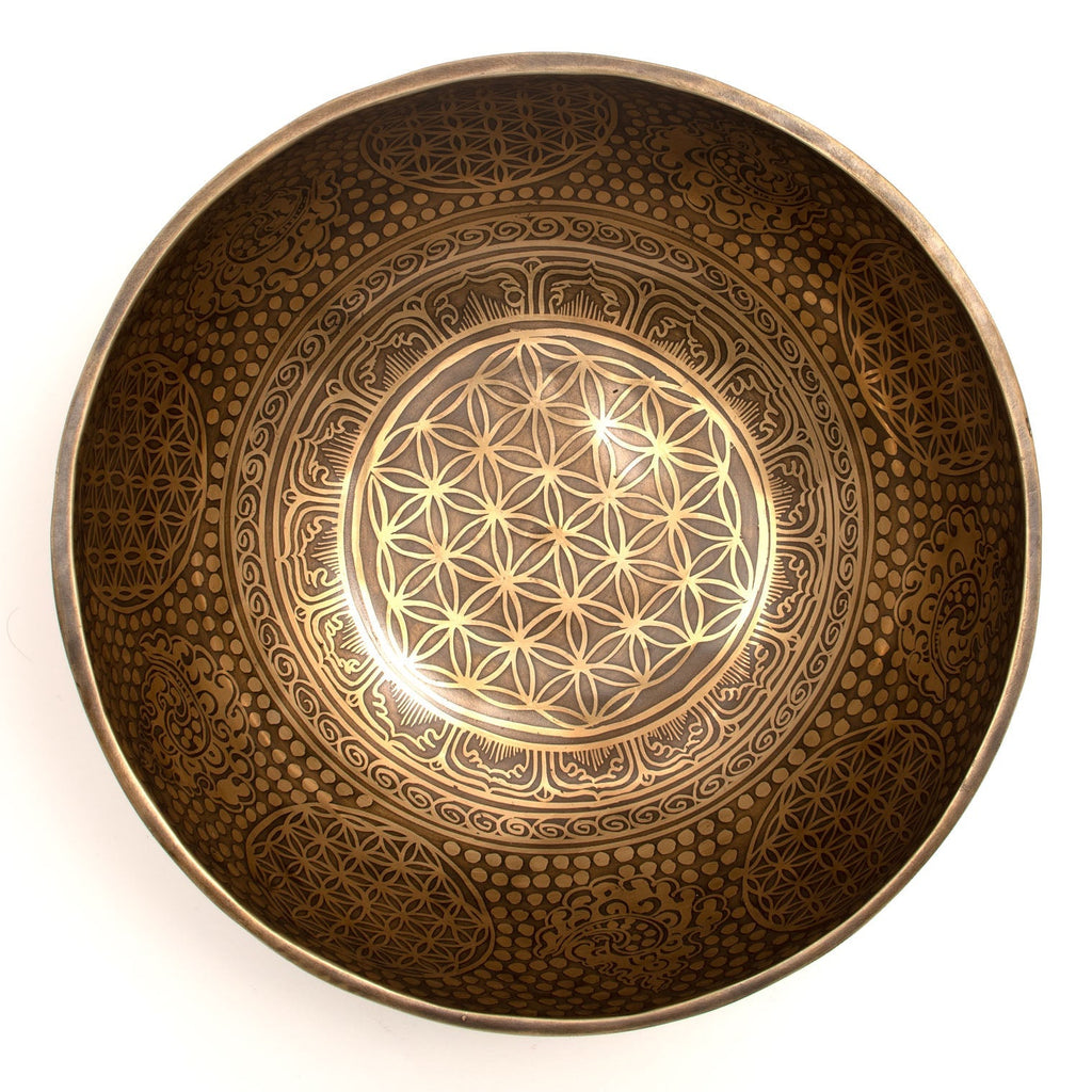 Flower of Life and Conch Etched Singing Bowl No.17