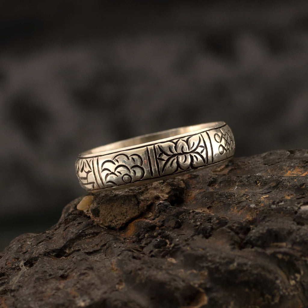 Ashtamangala Nepalese Silver Ring