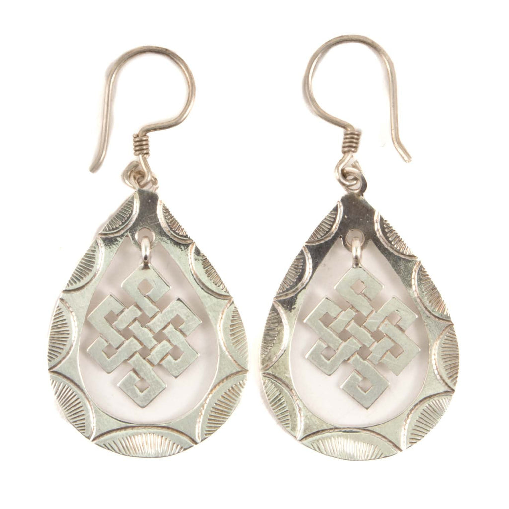 Endless Knot Tear Drop Silver Earrings-Earrings-Siesta Crafts