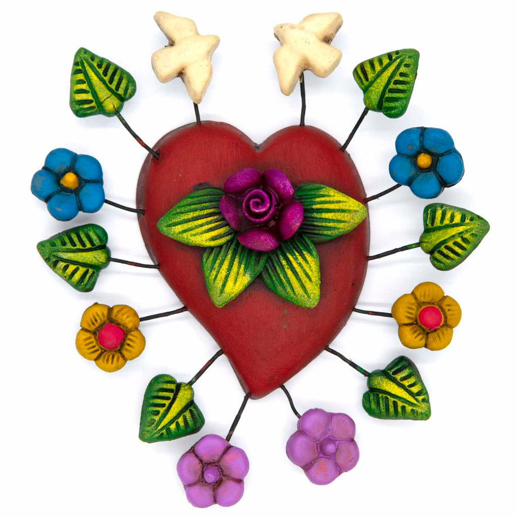 Heart with Flowers and Doves