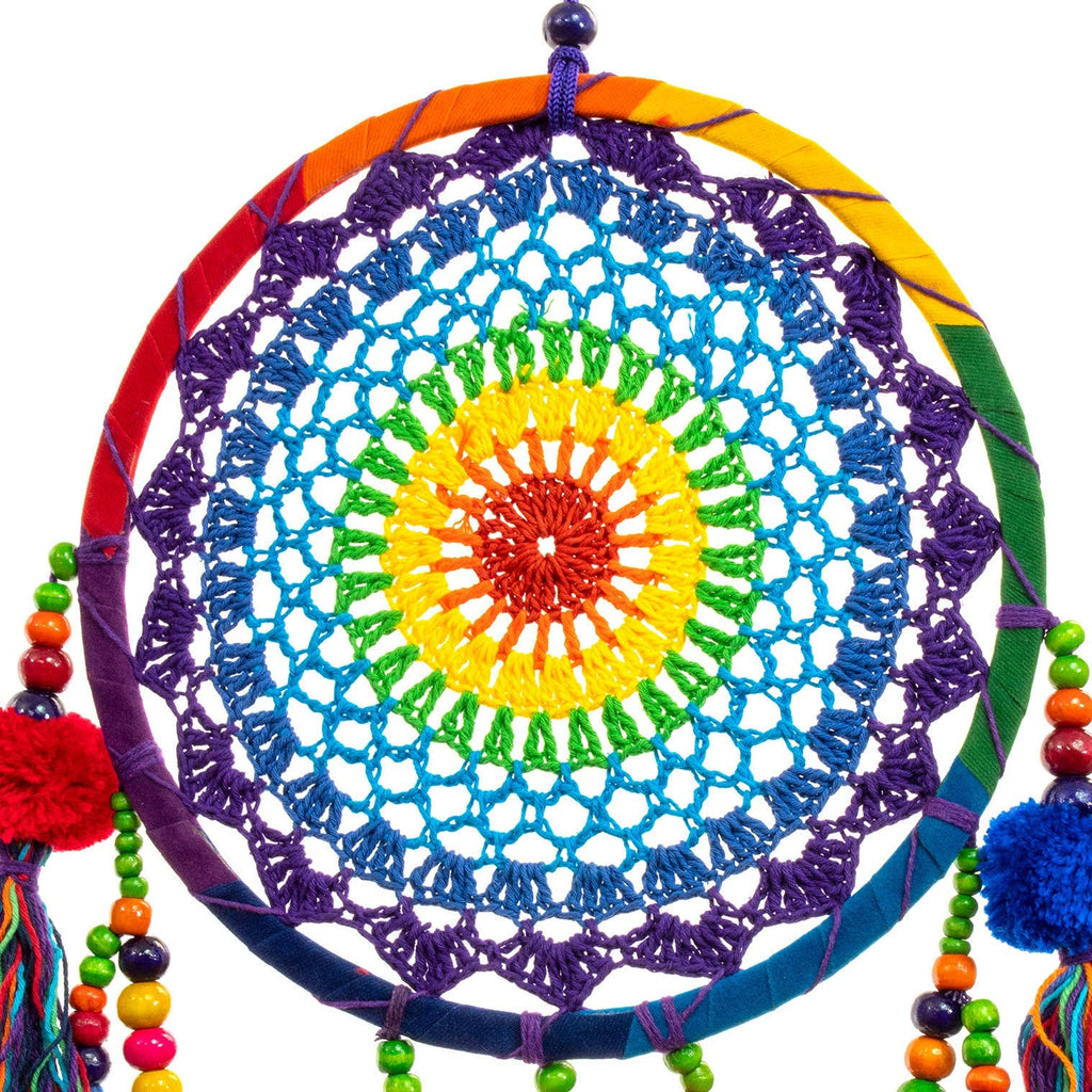 Extra Large Crochet Rainbow Dreamcatcher with Beads-Home Décor-Siesta Crafts