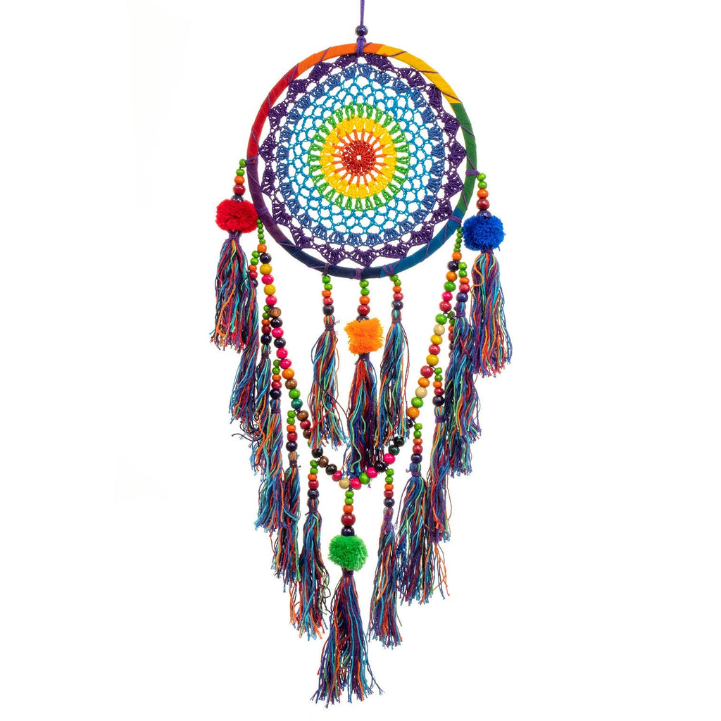 Extra Large Crochet Rainbow Dreamcatcher with Beads-Home Décor-Siesta Crafts