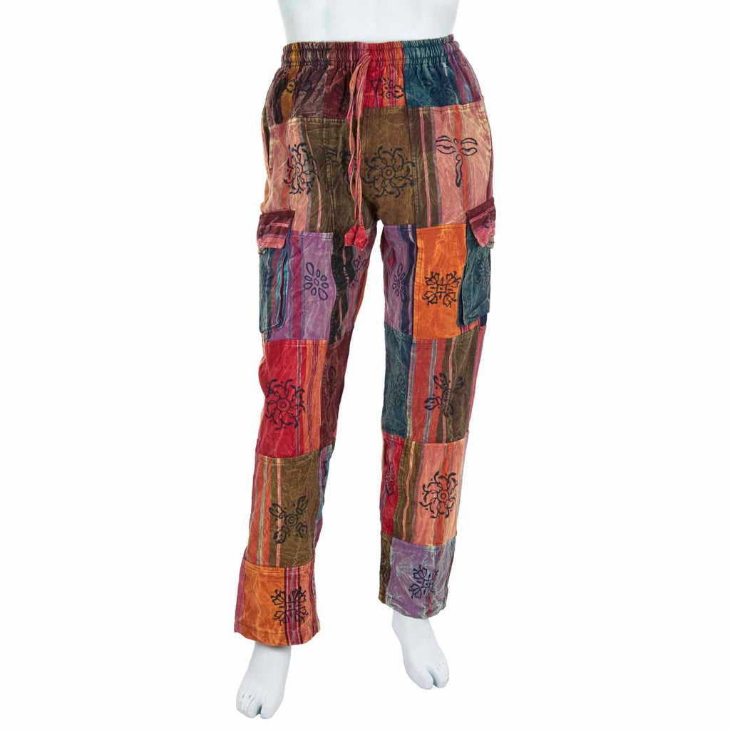 Stonewash Patch Blockprint Trousers-Trousers-Siesta Crafts