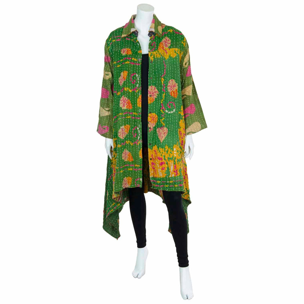 Kantha Button Jacket-Coats, Jackets & Ponchos-Siesta Crafts