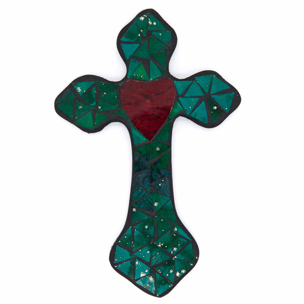 Small Mosaic Cross with Heart