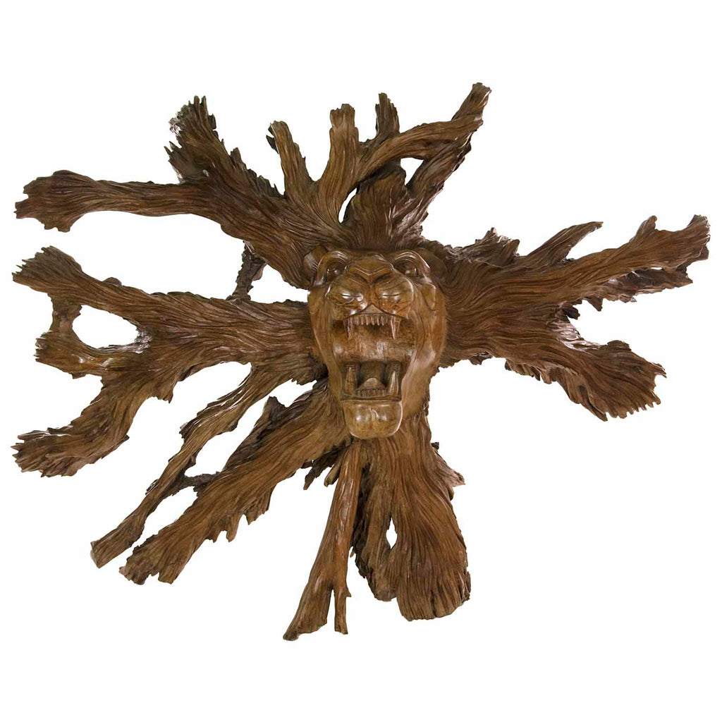 Carved Lion Head In Roots-Ornaments & Figurines-Siesta Crafts