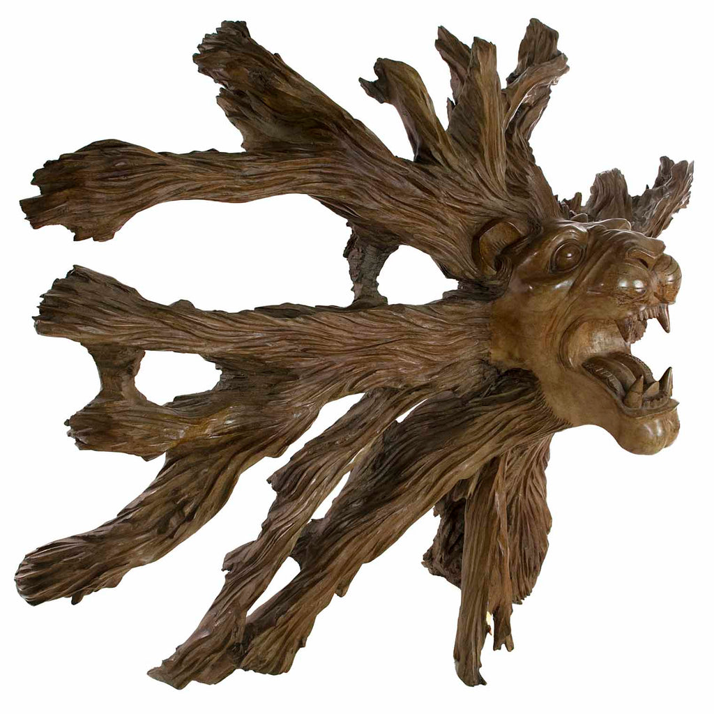 Carved Lion Head In Roots-Ornaments & Figurines-Siesta Crafts