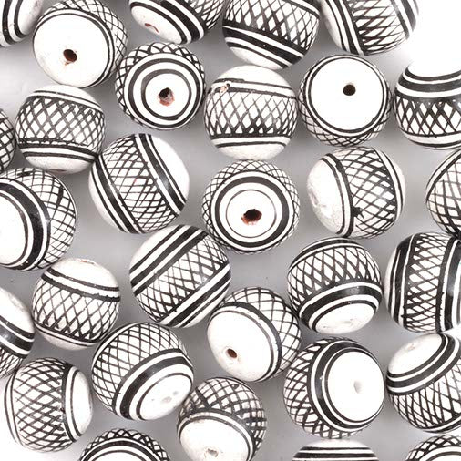 Black & White Crosshatch Ball Bead