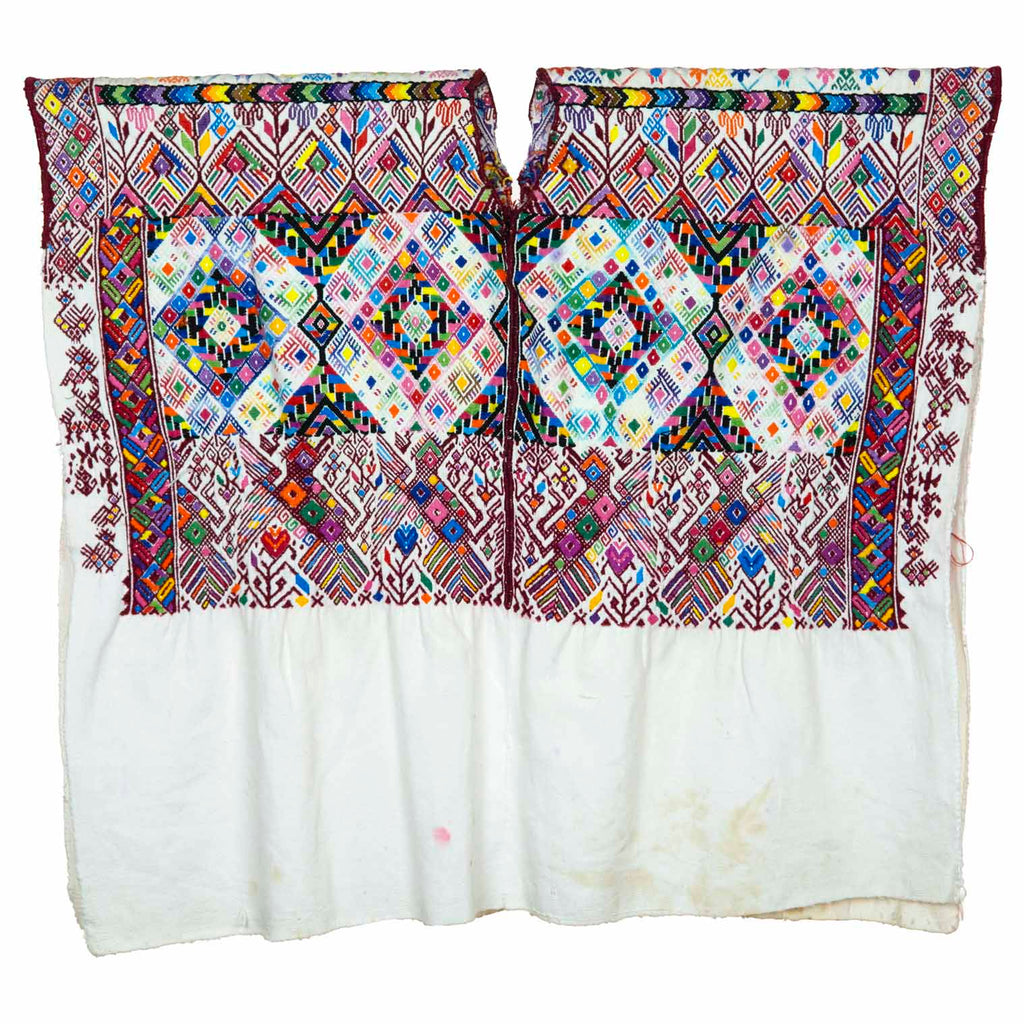 Antique Huipil - White with Embroidered Diamonds