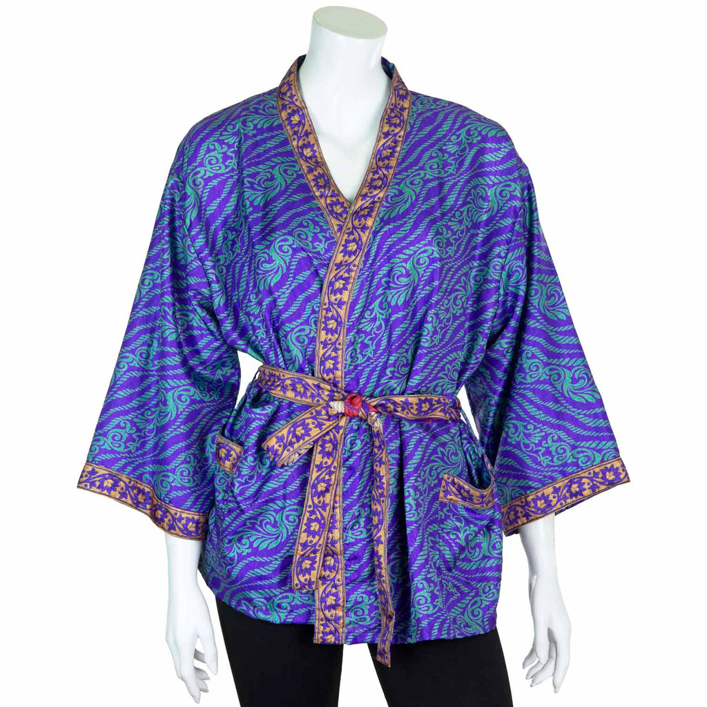 Short Recycled Sari Kimono-Tops-Siesta Crafts