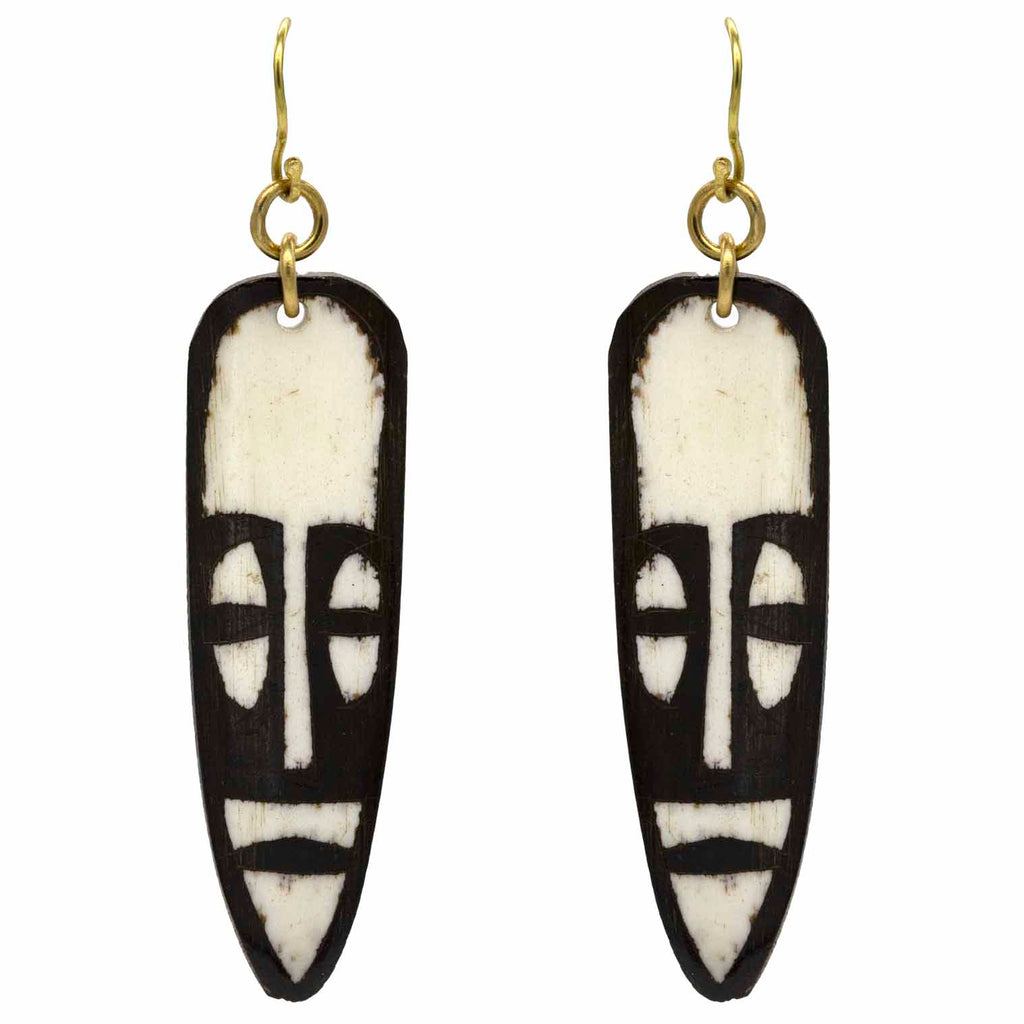 African Mask Batik Bone Earrings-Earrings-Siesta Crafts