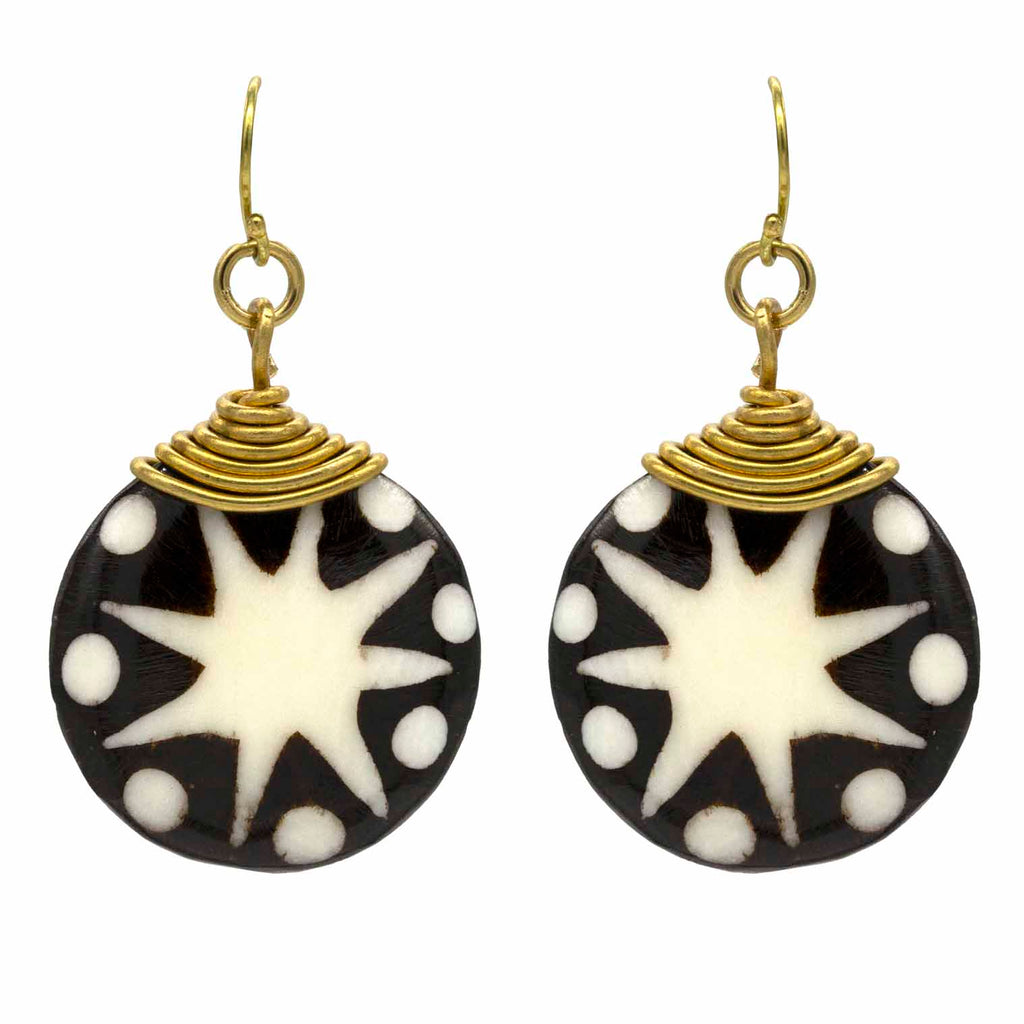 Starburst Batik Bone Earrings-Earrings-Siesta Crafts