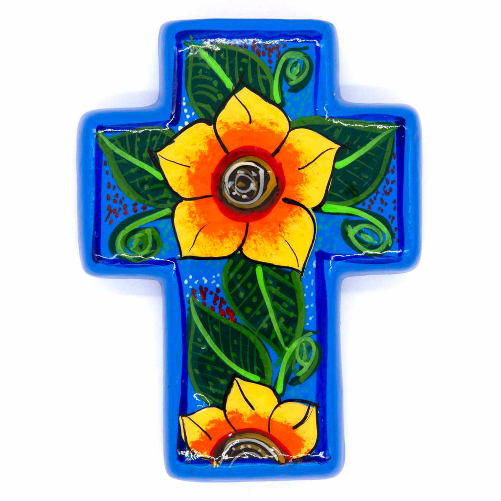 Mexican Painted Sunflower Block Cross-Christianity-Siesta Crafts