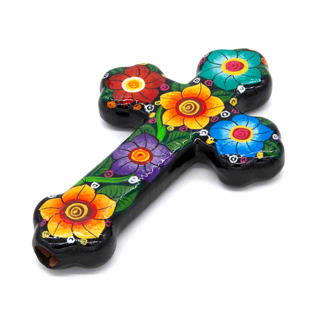 Mexican Painted Ornate Flower Cross-Christianity-Siesta Crafts