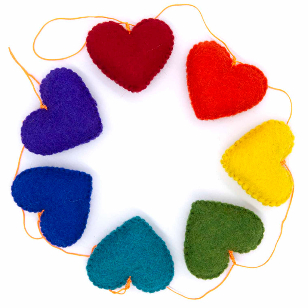 String of Felt Rainbow Hearts