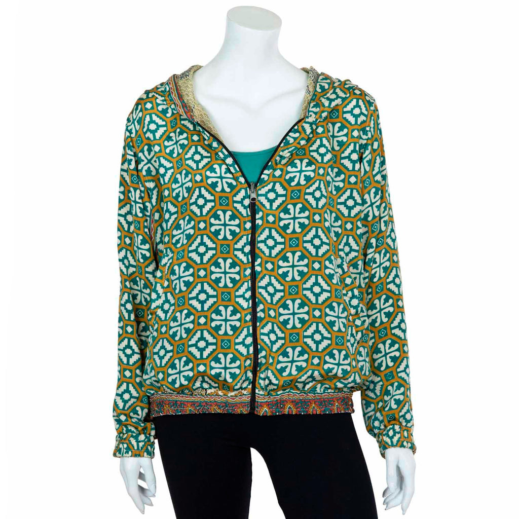 Reversible Recycled Sari Bomber Jacket-Coats, Jackets & Ponchos-Siesta Crafts