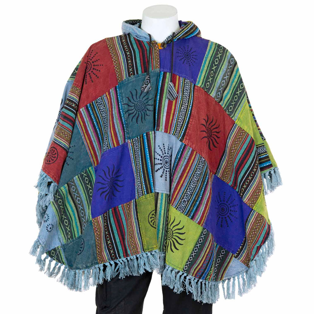 Patch Fringed Poncho Cape