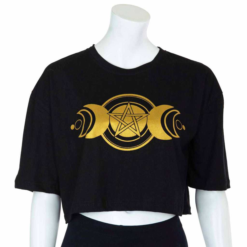 Triple Goddess Pentacle Crop T-Shirt-T-Shirts-Siesta Crafts