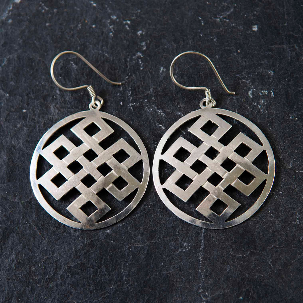 Endless Knot Circle Silver Earrings