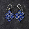 Blue Endless Knot Silver Earrings