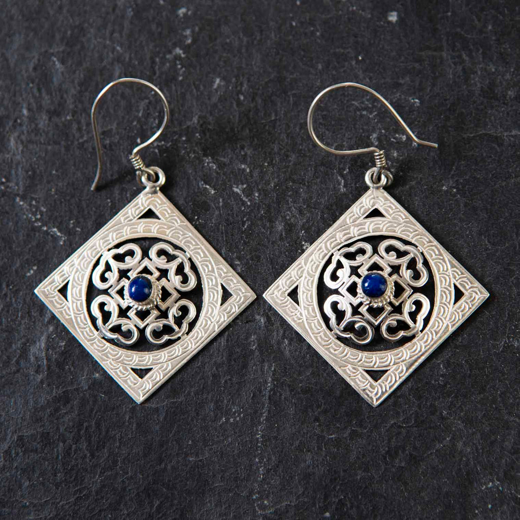 Square Mandala Silver Earrings