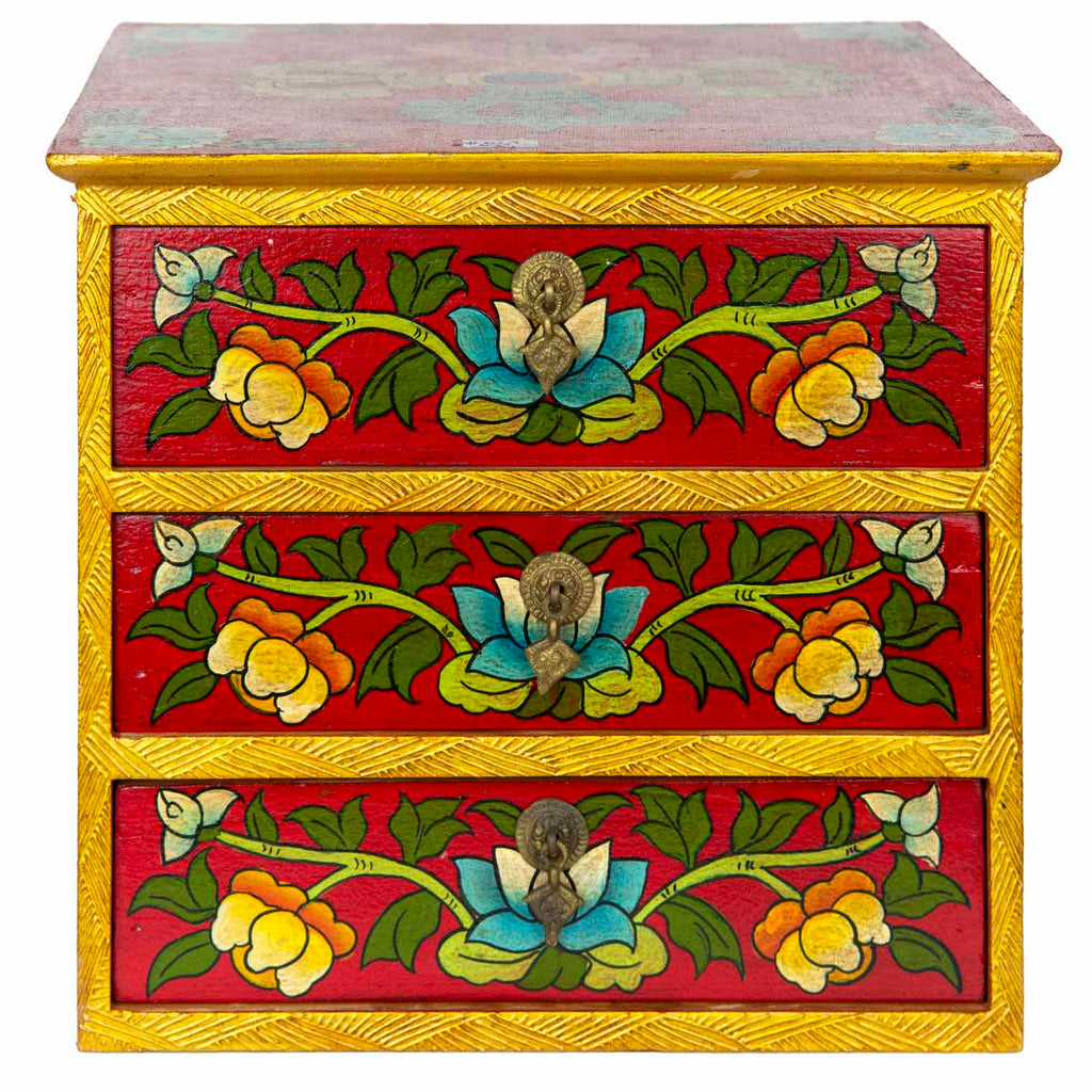 Tibetan Style Set of Three Drawers - Flowers No.392