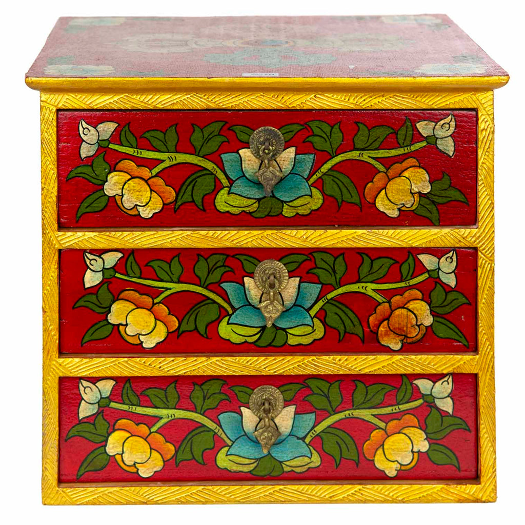 Tibetan Style Set of Three Drawers - Flowers No.398