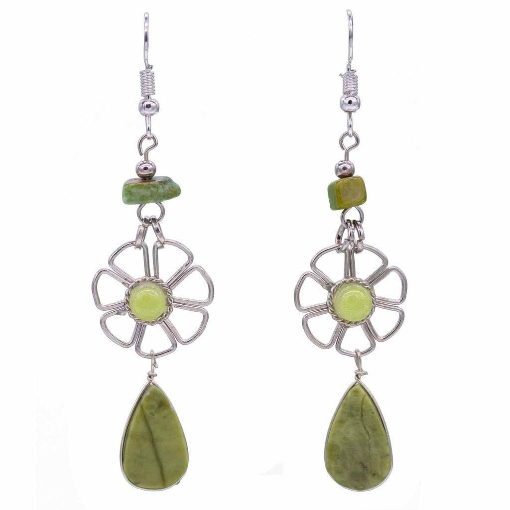 Stone Drop Flower Earrings