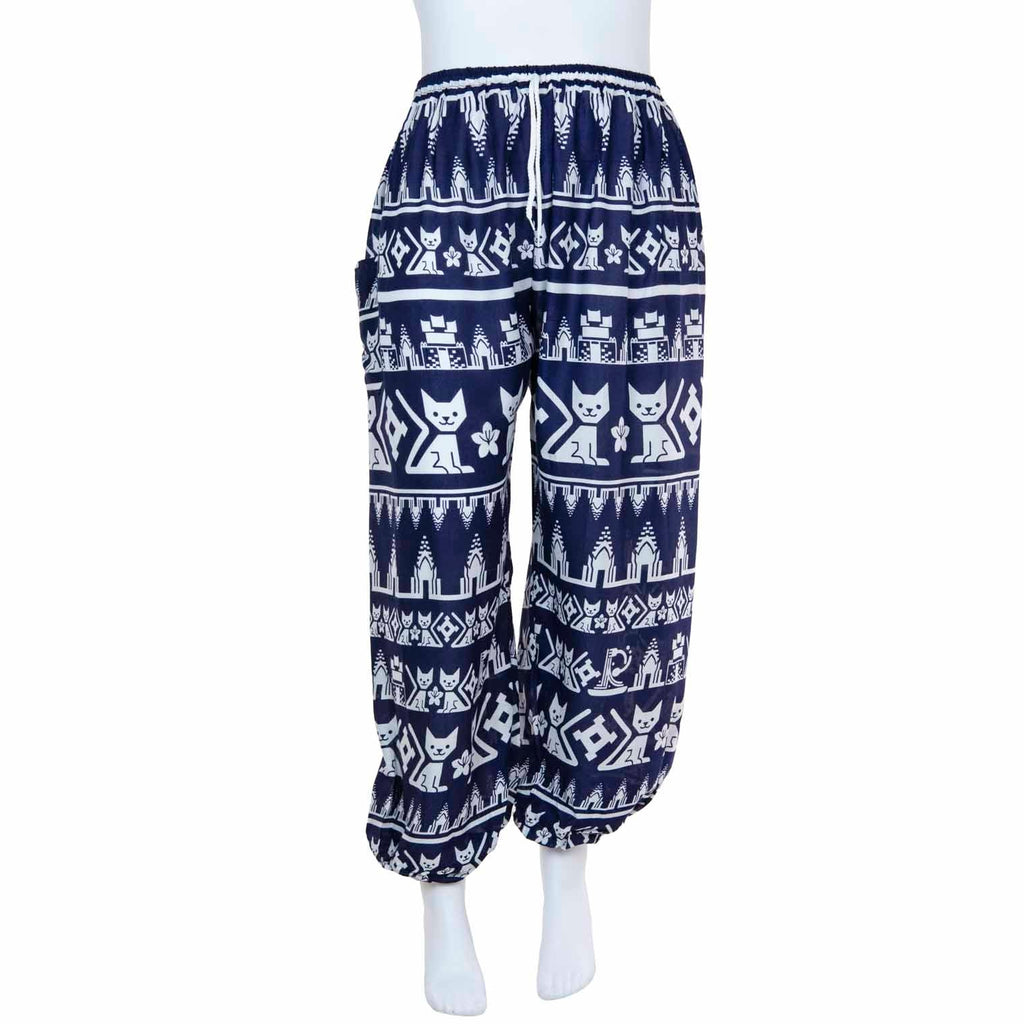 Drawstring Cat Print Trousers-Trousers-Siesta Crafts